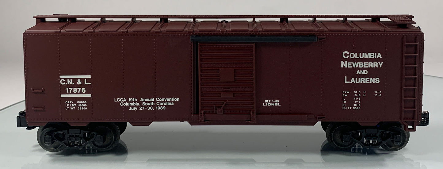 LIONEL • O GAUGE • 1989 LCCA Convention Columbia Newbury and Laurens Boxcar 6-17876 • NEW OLD STOCK