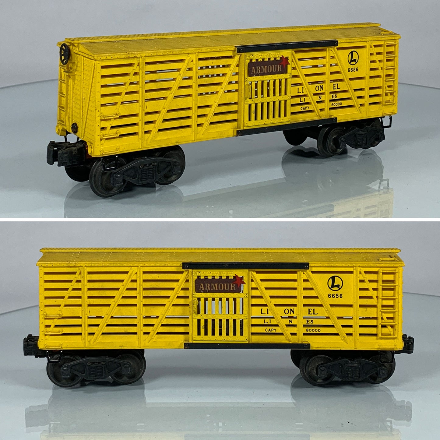 LIONEL • O GAUGE • 1950-1953 Postwar 6656 Armour Lionel Lines Cattle Car • VERY GOOD COND