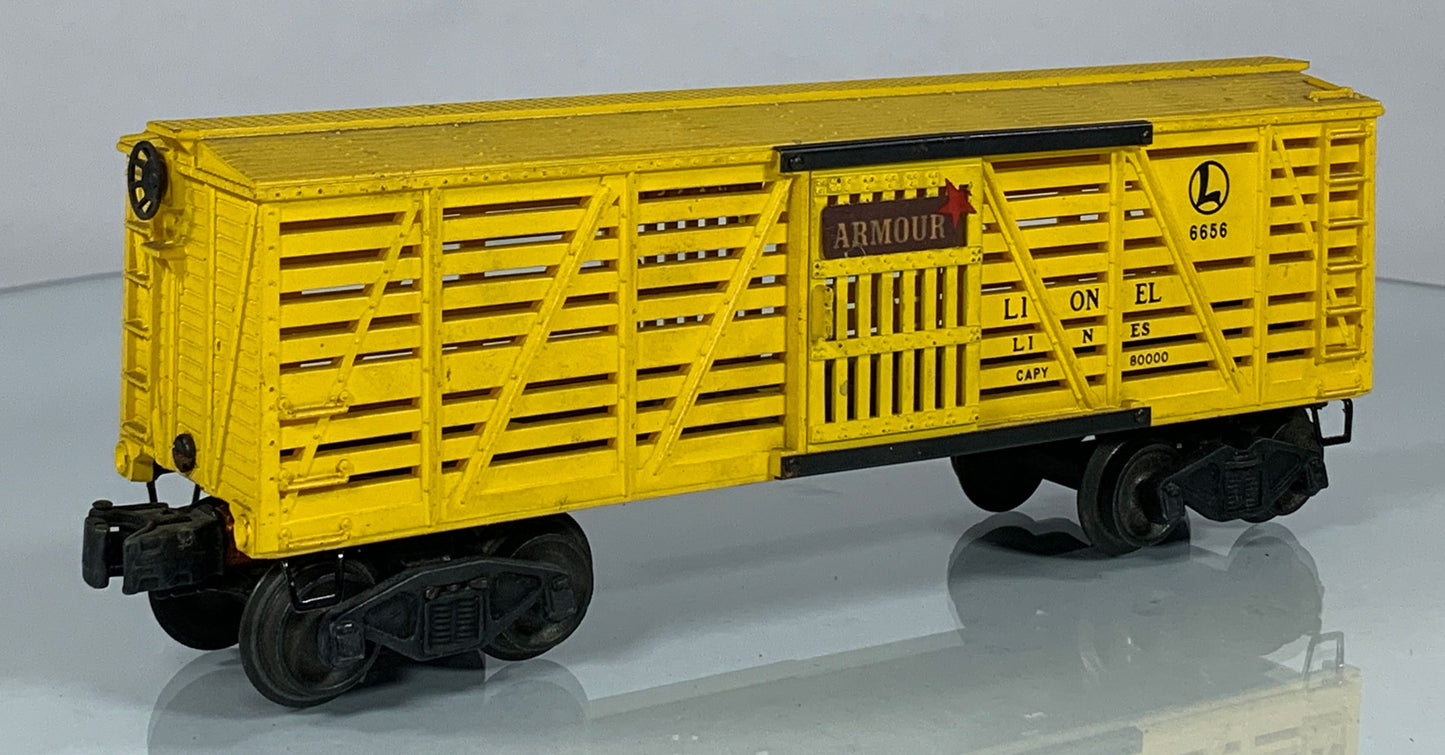 LIONEL • O GAUGE • 1950-1953 Postwar 6656 Armour Lionel Lines Cattle Car • VERY GOOD COND