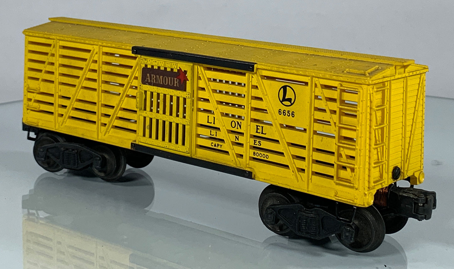 LIONEL • O GAUGE • 1950-1953 Postwar 6656 Armour Lionel Lines Cattle Car • VERY GOOD COND