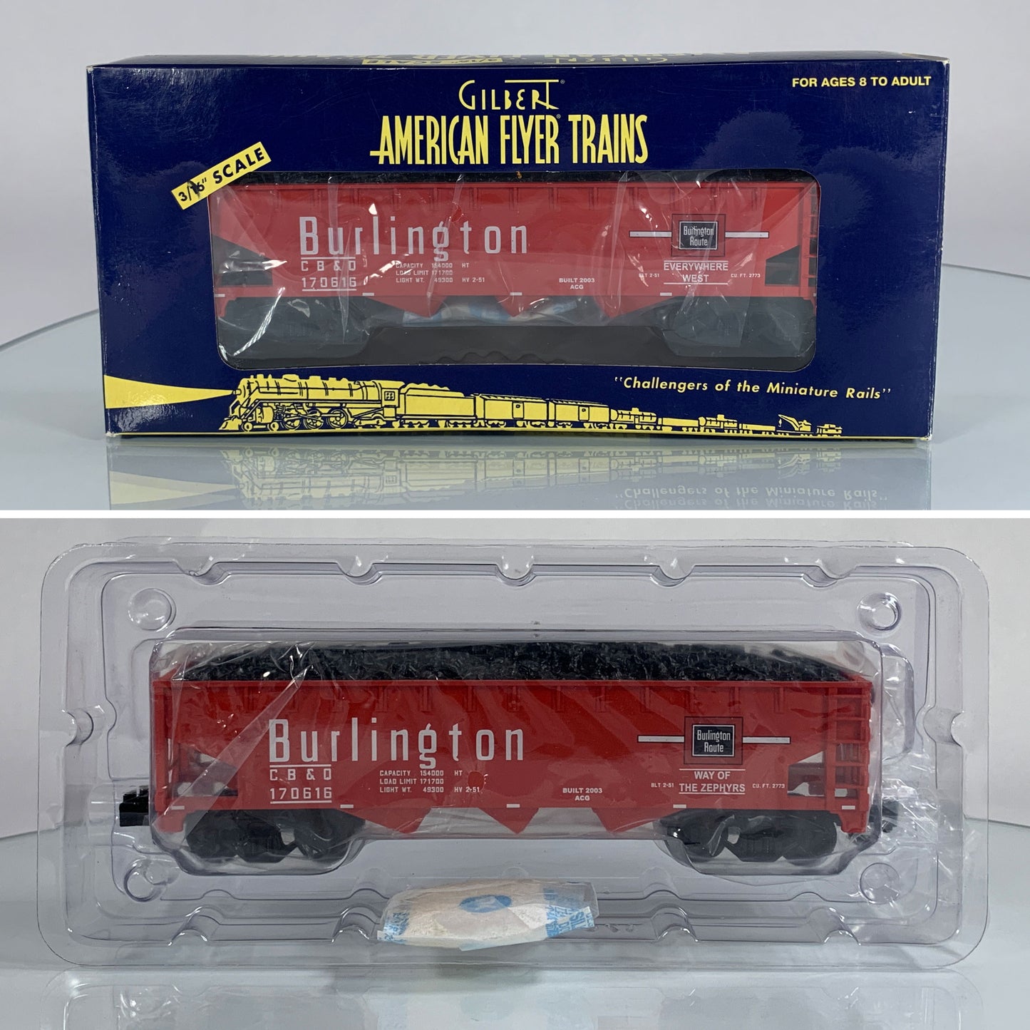 AMERICAN FLYER • S GAUGE • 2003 Burlington Hopper w Coal Load 6-48622 • EX COND