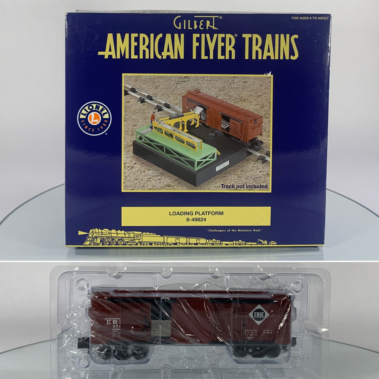 AMERICAN FLYER • S GAUGE • 2005 Loading Platform 6-49824 Erie Operating Boxcar 6-49036 • EX COND
