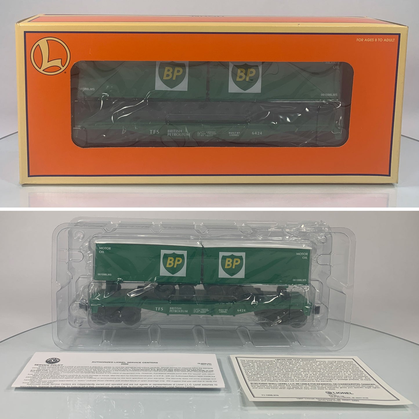 LIONEL • O GAUGE • 2001 BP Flatcar w/2 Piggyback Trailers 6-26001 • NEW OLD STOCK