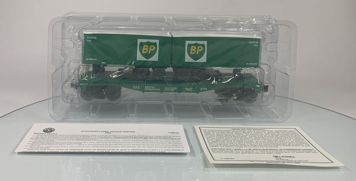 LIONEL • O GAUGE • 2001 BP Flatcar w/2 Piggyback Trailers 6-26001 • NEW OLD STOCK