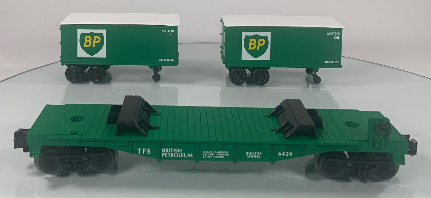 LIONEL • O GAUGE • 2001 BP Flatcar w/2 Piggyback Trailers 6-26001 • NEW OLD STOCK