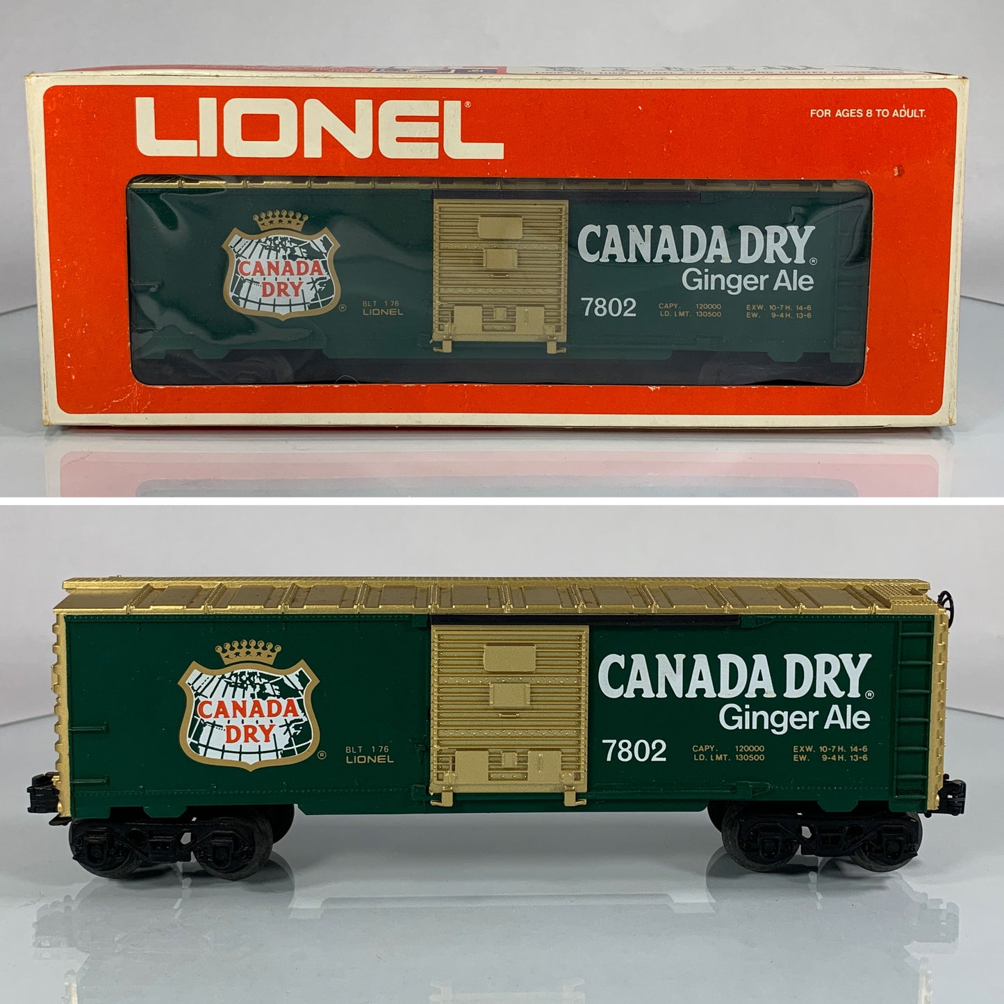 LIONEL • O GAUGE • 1976 Canada Dry Ginger Ale Boxcar 6-7802 • EX COND