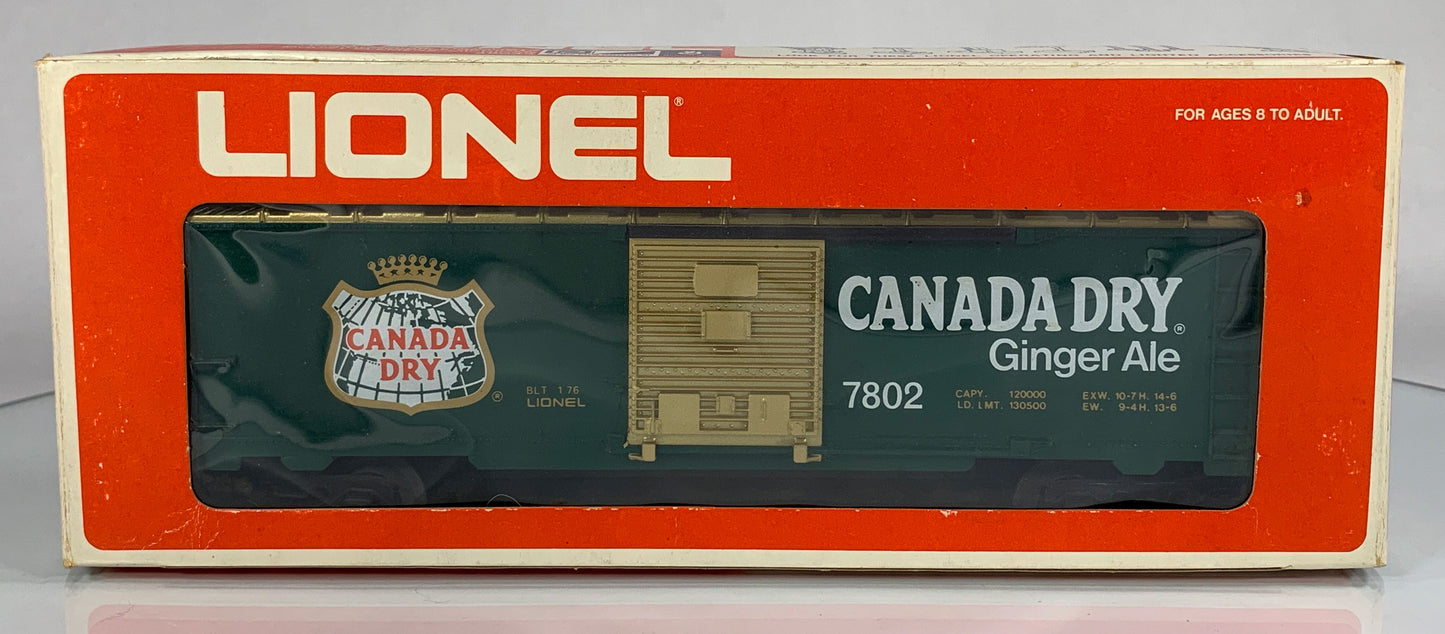 LIONEL • O GAUGE • 1976 Canada Dry Ginger Ale Boxcar 6-7802 • EX COND