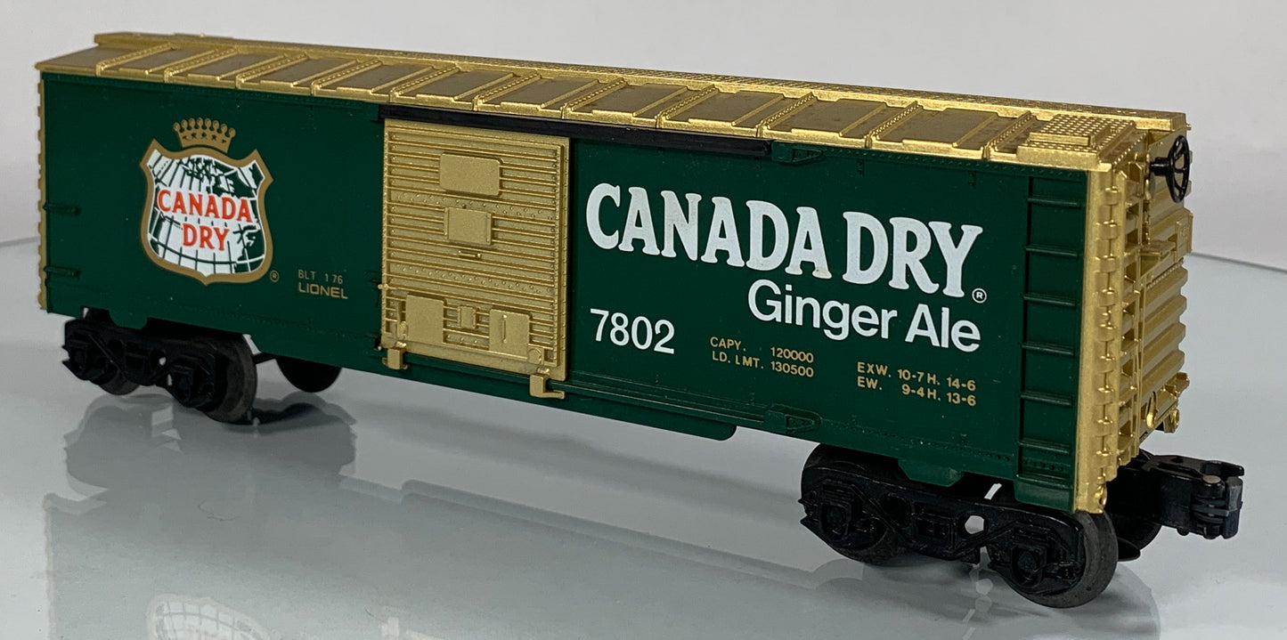 LIONEL • O GAUGE • 1976 Canada Dry Ginger Ale Boxcar 6-7802 • EX COND