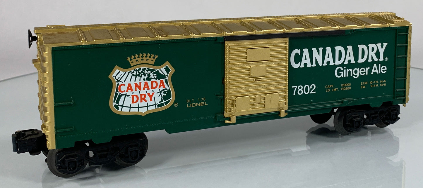 LIONEL • O GAUGE • 1976 Canada Dry Ginger Ale Boxcar 6-7802 • EX COND