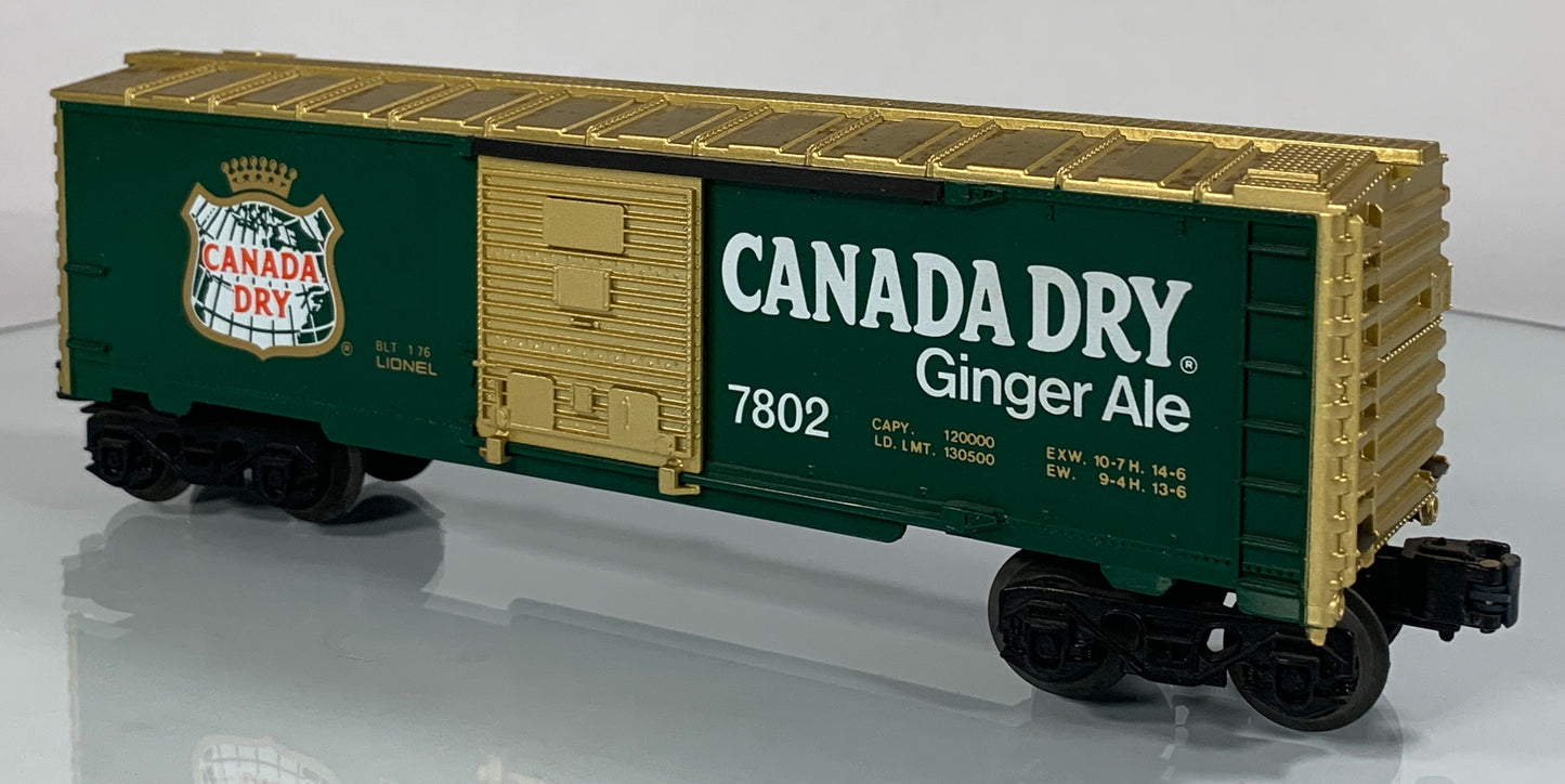 LIONEL • O GAUGE • 1976 Canada Dry Ginger Ale Boxcar 6-7802 • EX COND