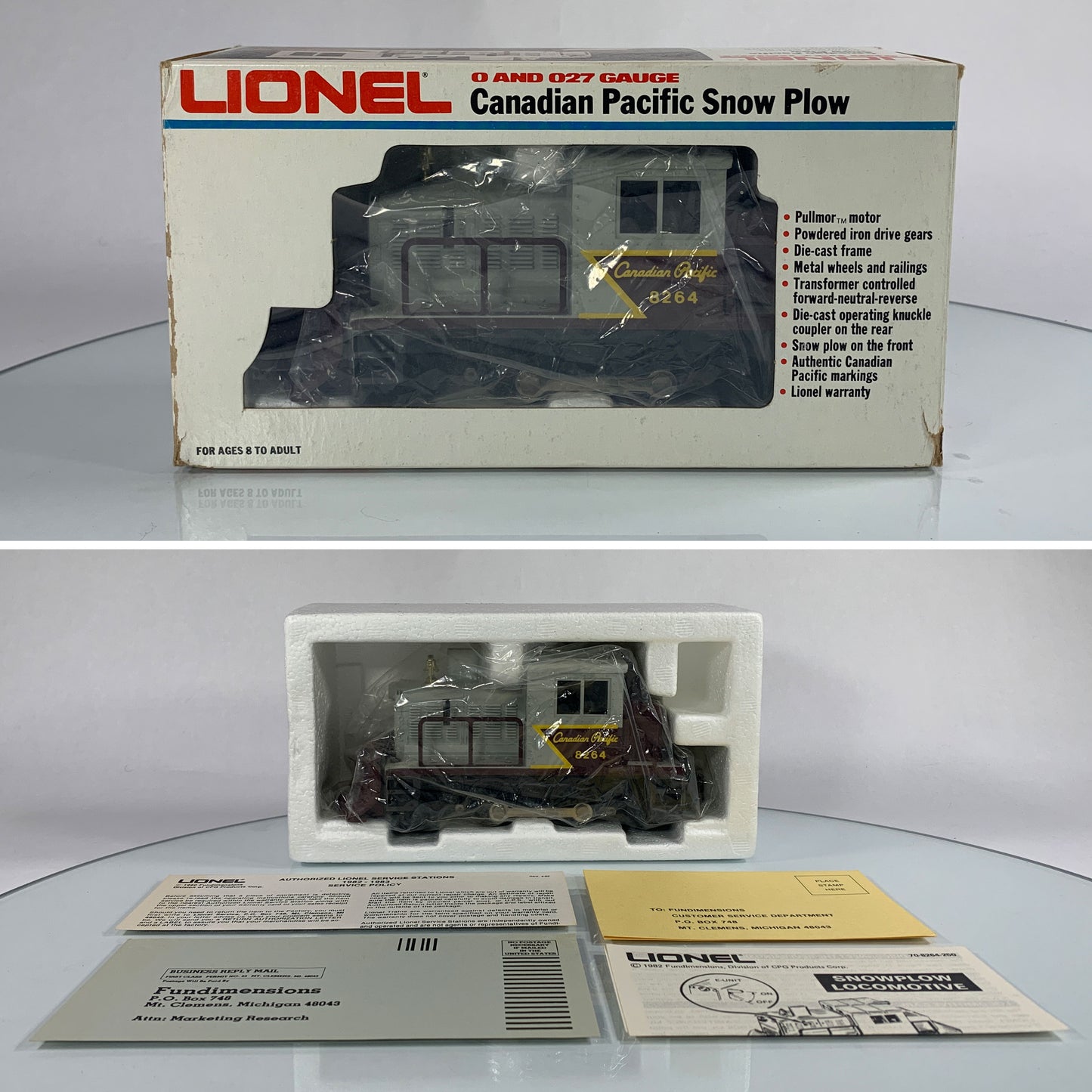 LIONEL • O GAUGE • 1982 Canadian Pacific Snow Plow Motorized 6-8264 • EX COND