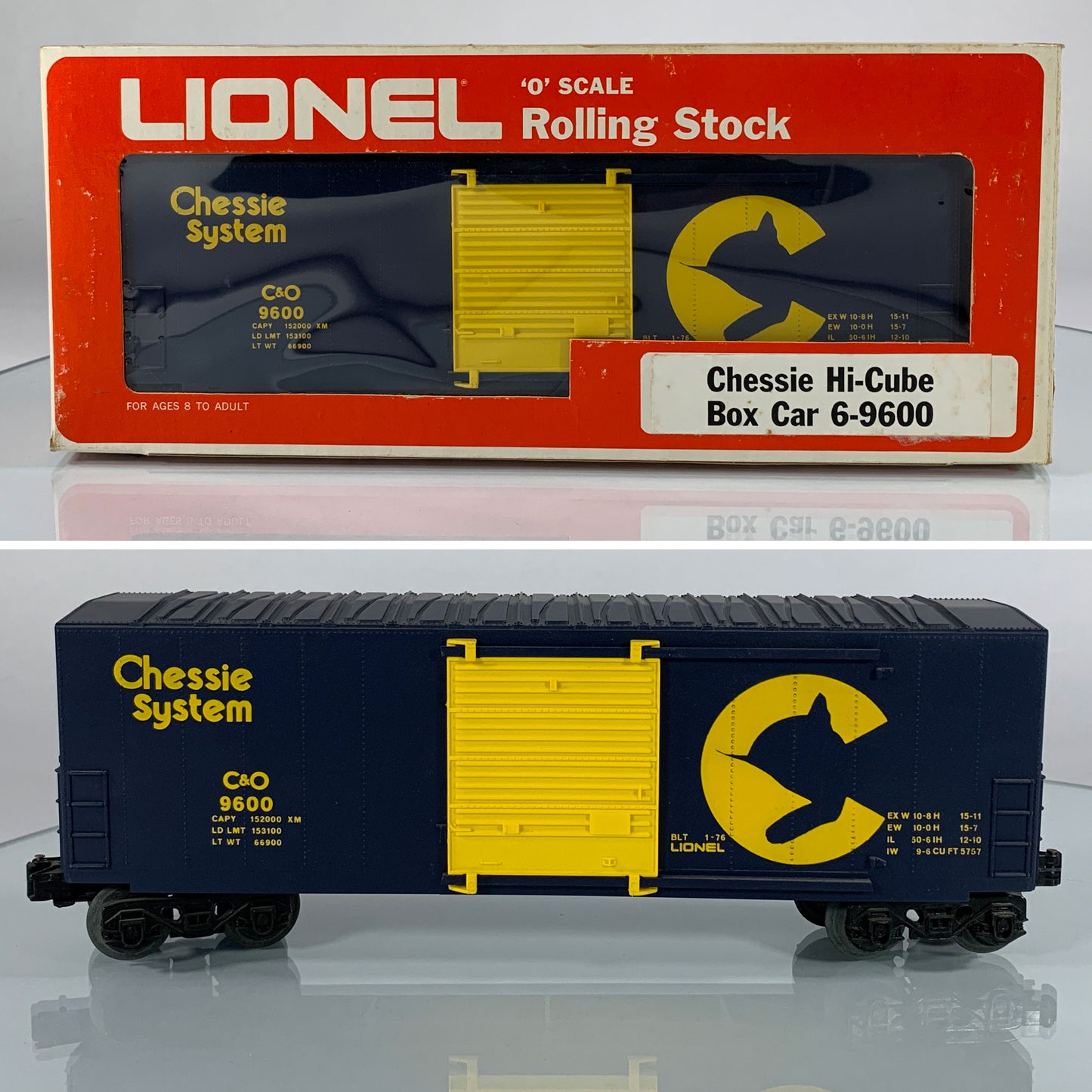 LIONEL • O GAUGE • 1976 Chessie System Hi-Cube Boxcar 6-9600 • EX COND • NOS