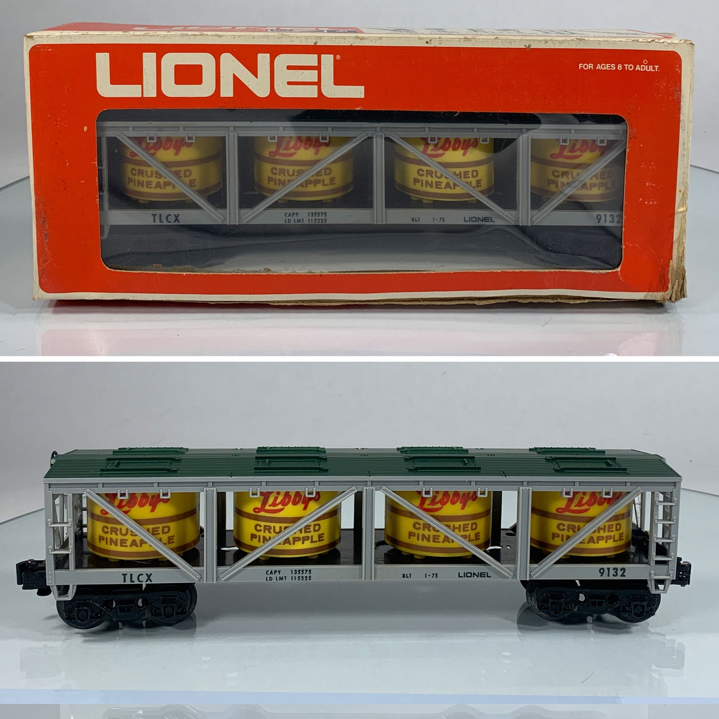LIONEL • O GAUGE • 1975 Dole Pineapple Libby’s Vat Car 6-9132 • EX COND