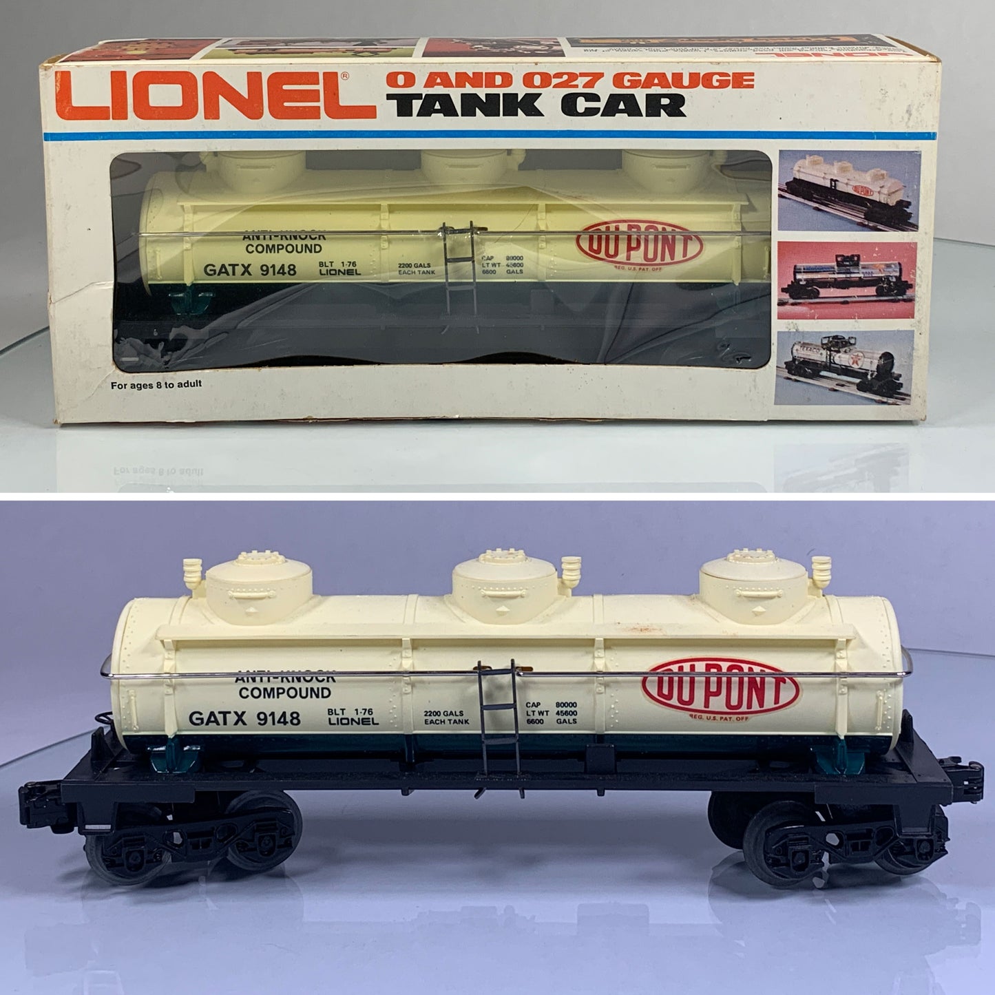 LIONEL • O GAUGE • 1976 Dupont Three Dome Tank Car 6-9148 • EX COND