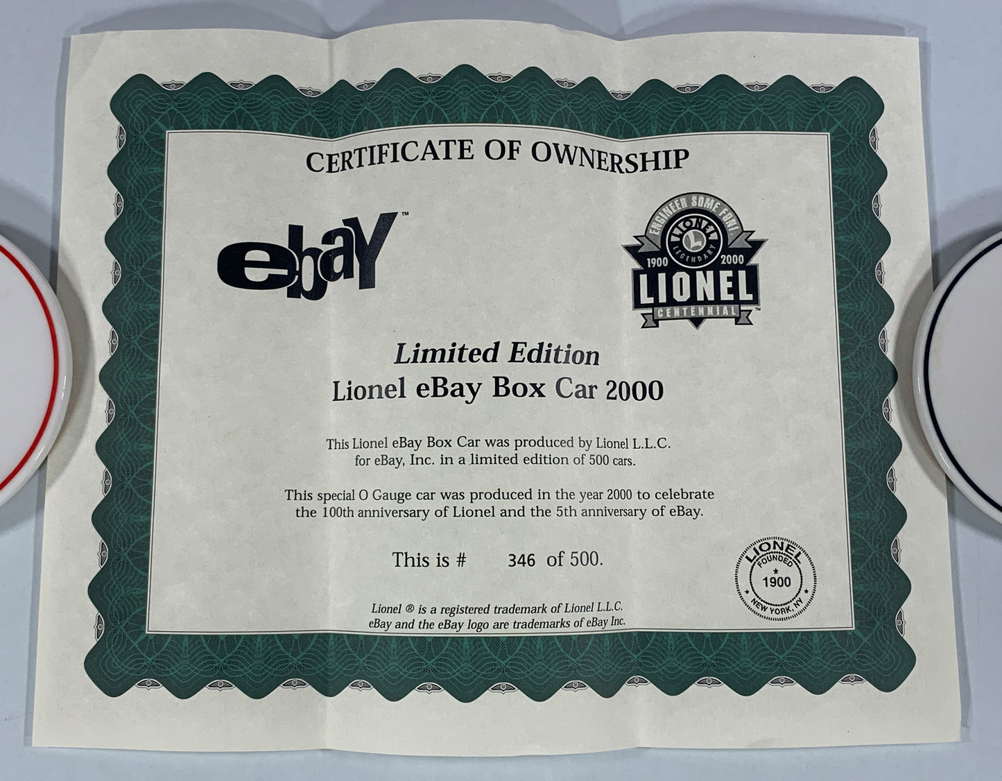 LIONEL • O GAUGE • 2000 Ebay Limited Edition #346 of 500 Boxcar 6-36205 • NEW OLD STOCK