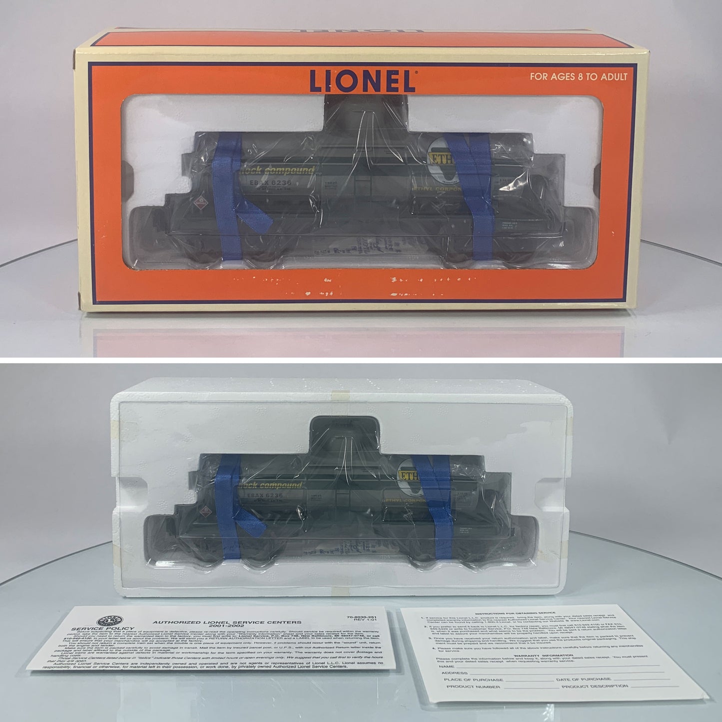 LIONEL • O GAUGE • 2001 Ethyl 8,000 Gallon Tank Car 6-19625 • NEW OLD STOCK