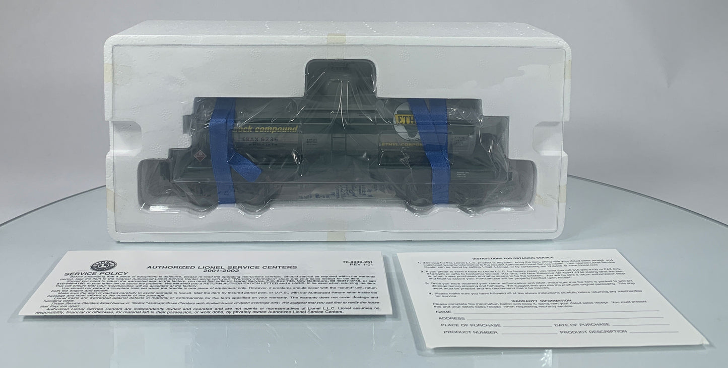 LIONEL • O GAUGE • 2001 Ethyl 8,000 Gallon Tank Car 6-19625 • NEW OLD STOCK