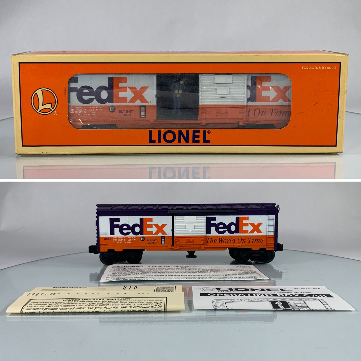 LIONEL • O GAUGE • 1997 3464x Fed Ex Animated Boxcar 6-19835 • NEW OLD STOCK