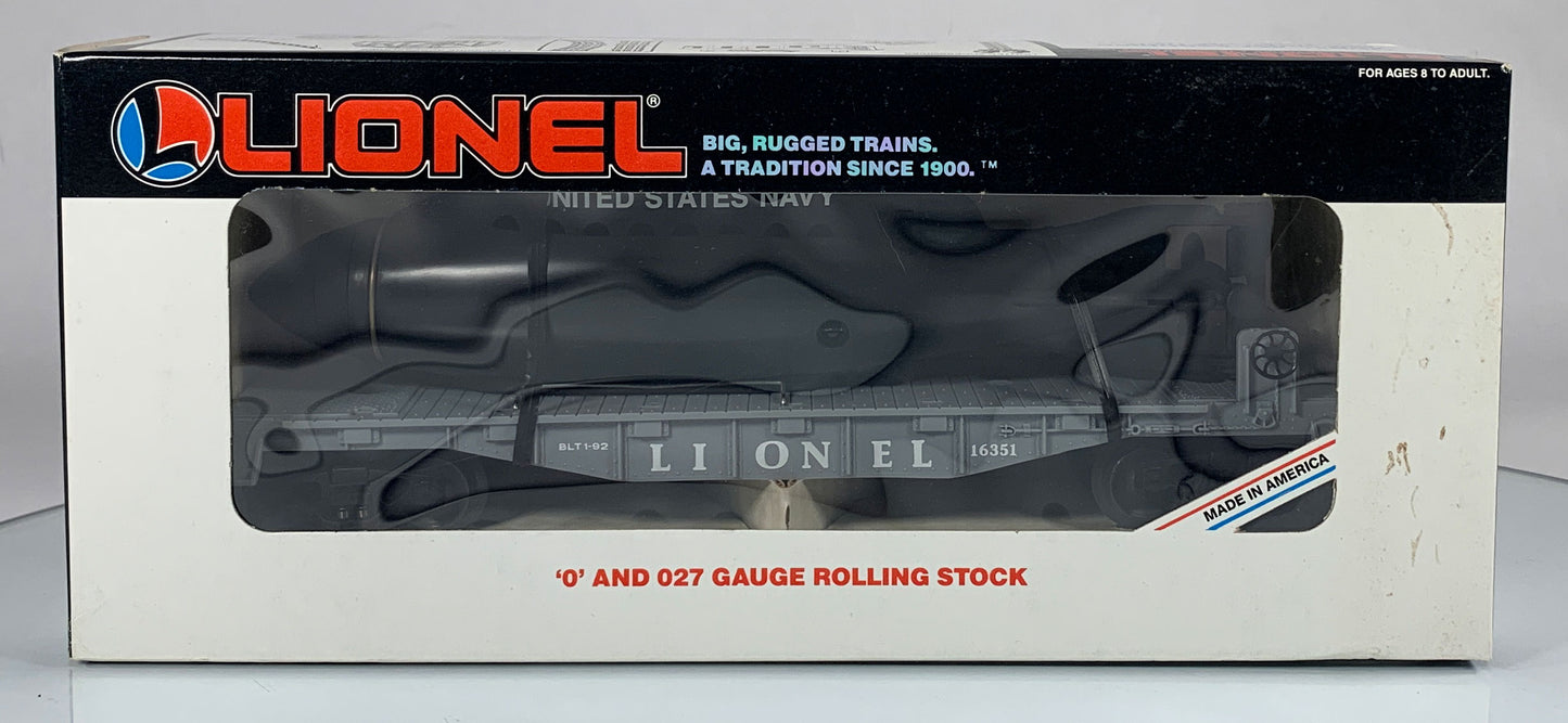 LIONEL • O GAUGE • 1992 Flatcar w United States Navy Submarine Car 6-16351 • NEW OLD STOCK