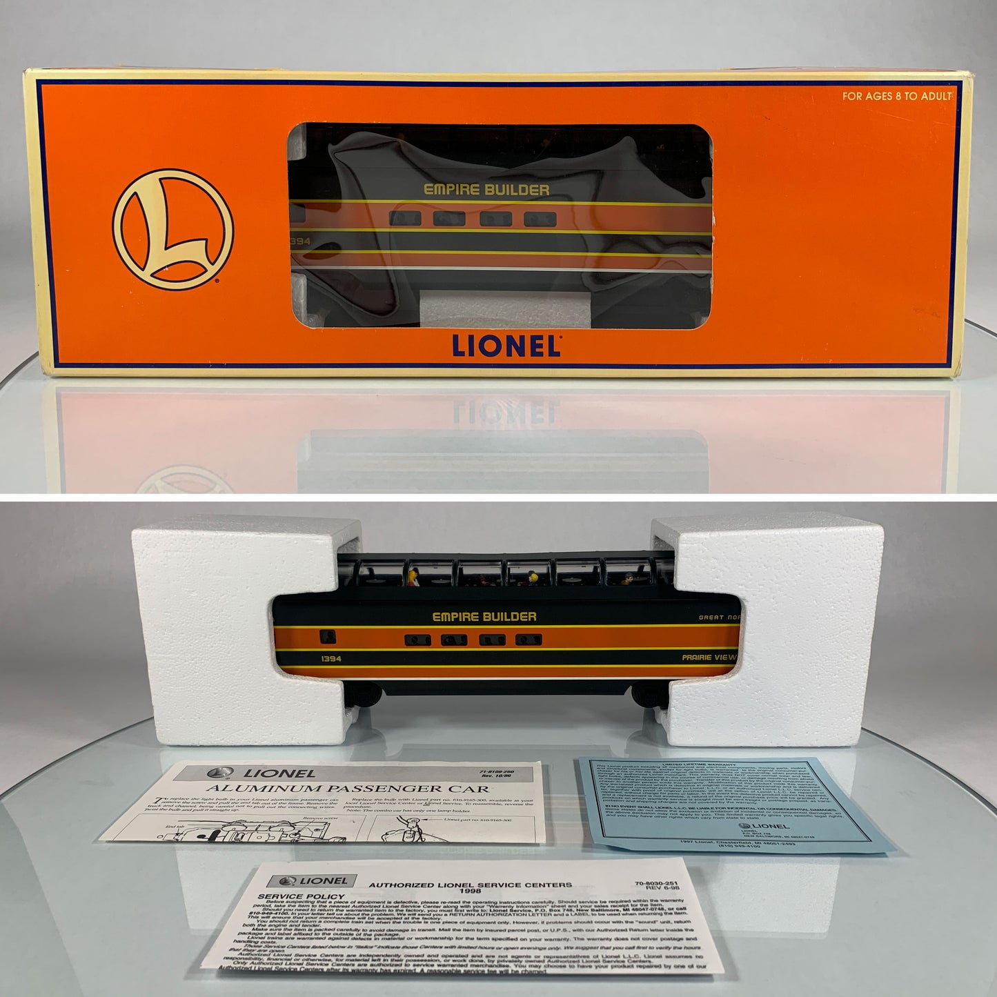 LIONEL • O GAUGE • 1998 Great Northern Prairieview Aluminum Vista Dome Car 6-19181 • NEW OLD STOCK