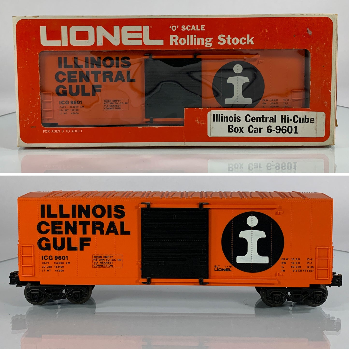 LIONEL • O GAUGE • 1976 Illinois Central Hi-Cube Boxcar 6-9601 • EX COND • LNOS