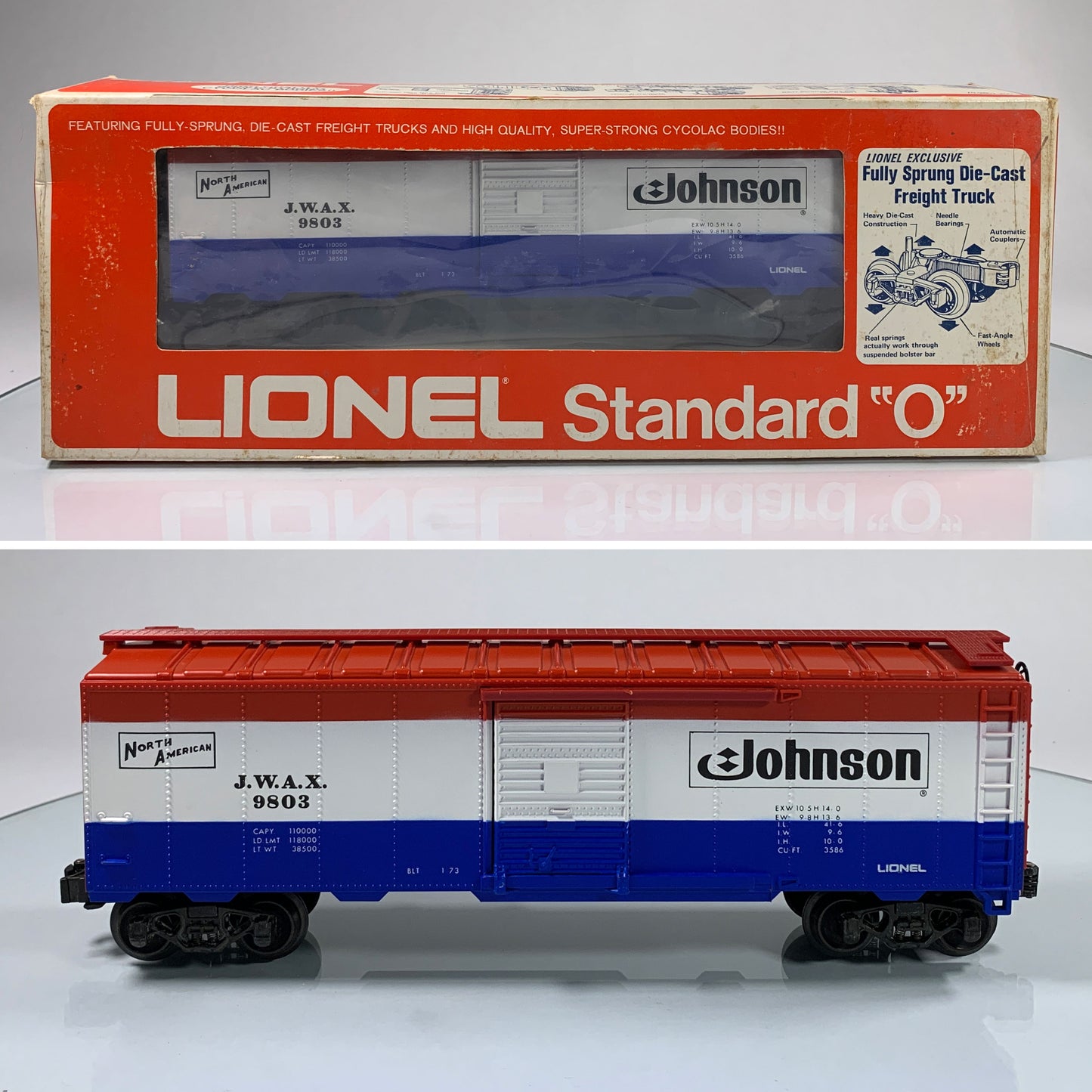 LIONEL • STD O GAUGE • 1973 Johnson Wax Boxcar 6-9803 • EX COND