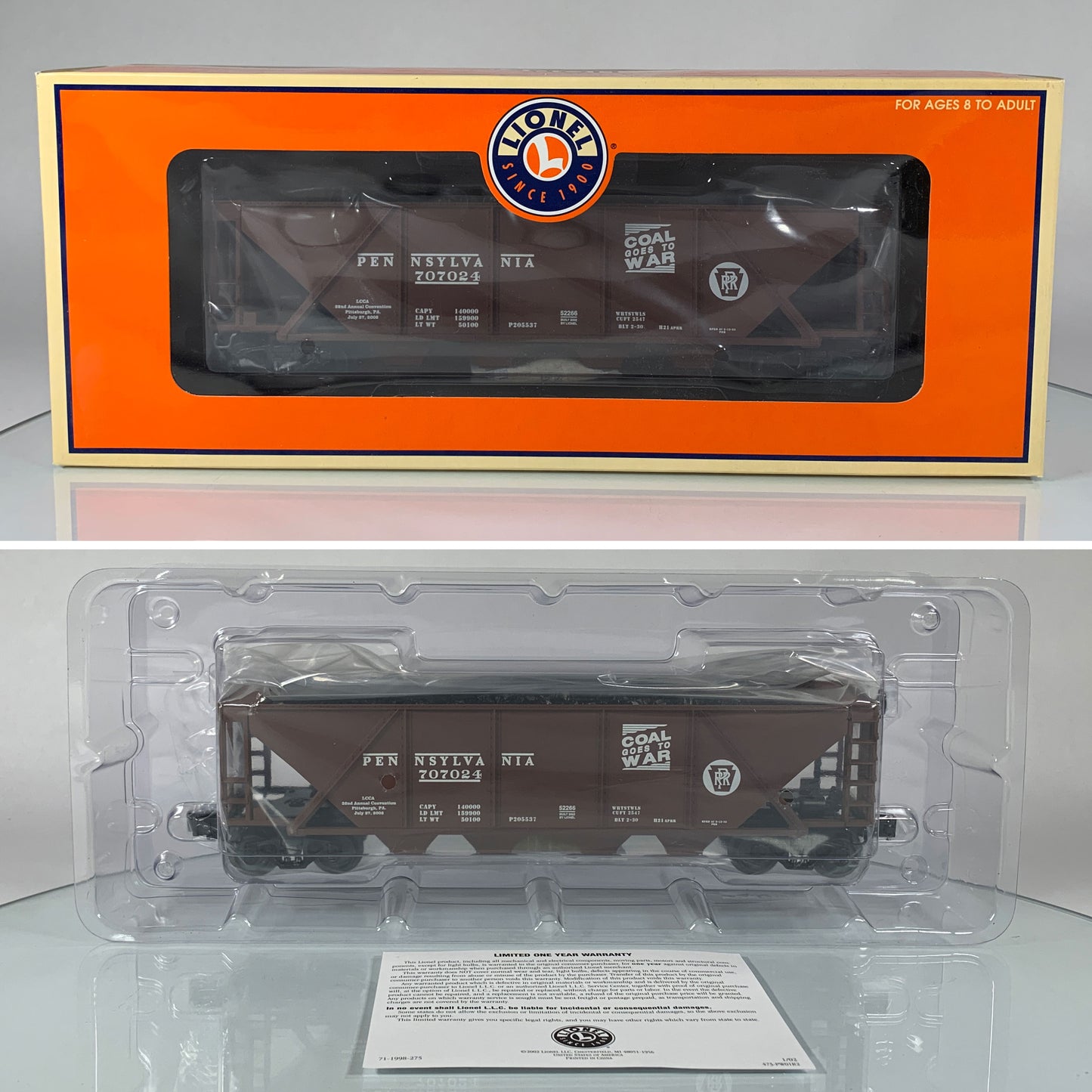 LIONEL • O GAUGE • 2002 LCCA Pennsylvania Four Bay Hopper Car 6-52266 • NEW OLD STOCK