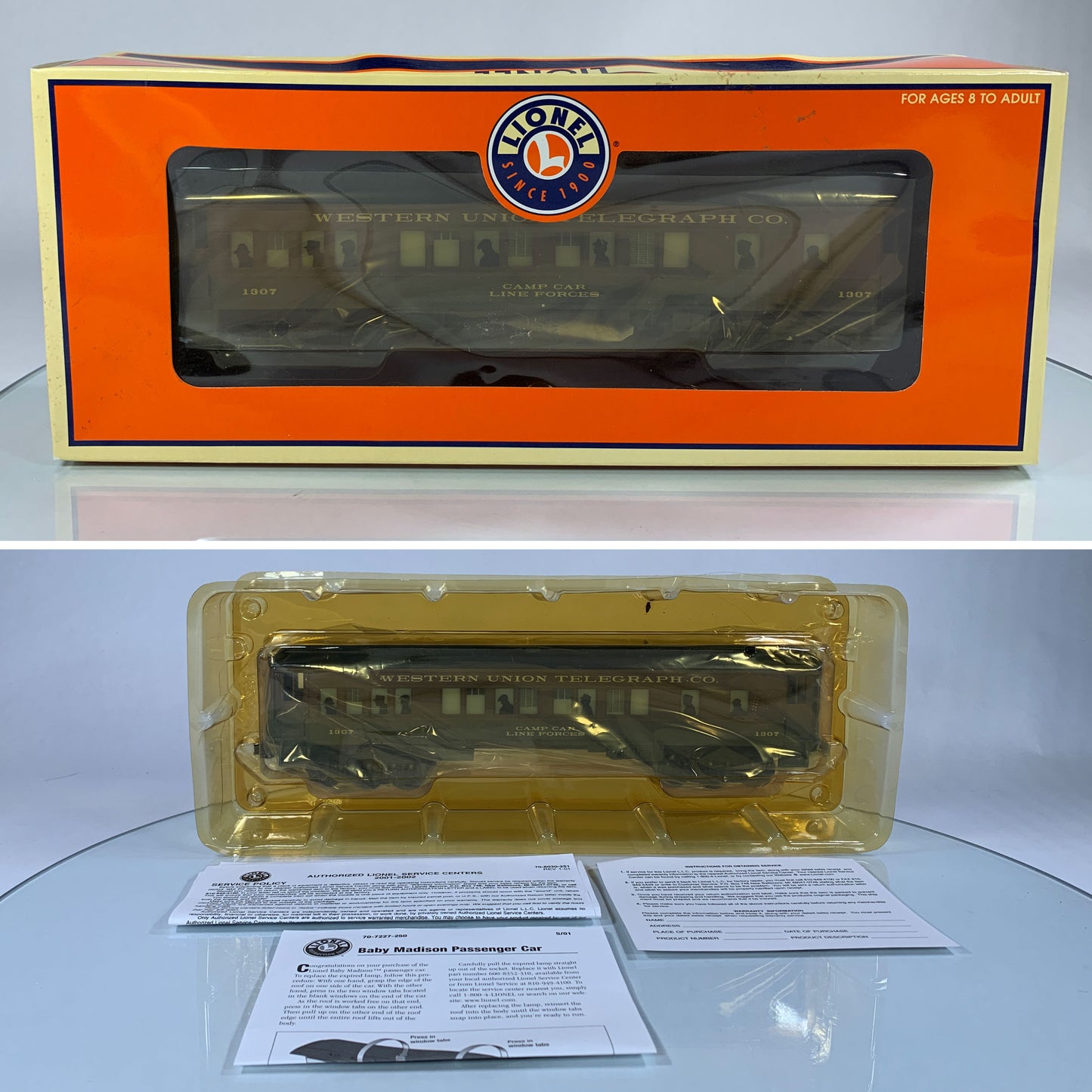 LIONEL • O GAUGE • 2001 LRRC Western Union Baby Madison Illuminated Passenger Car 6-19994 • NEW OLD STOCK