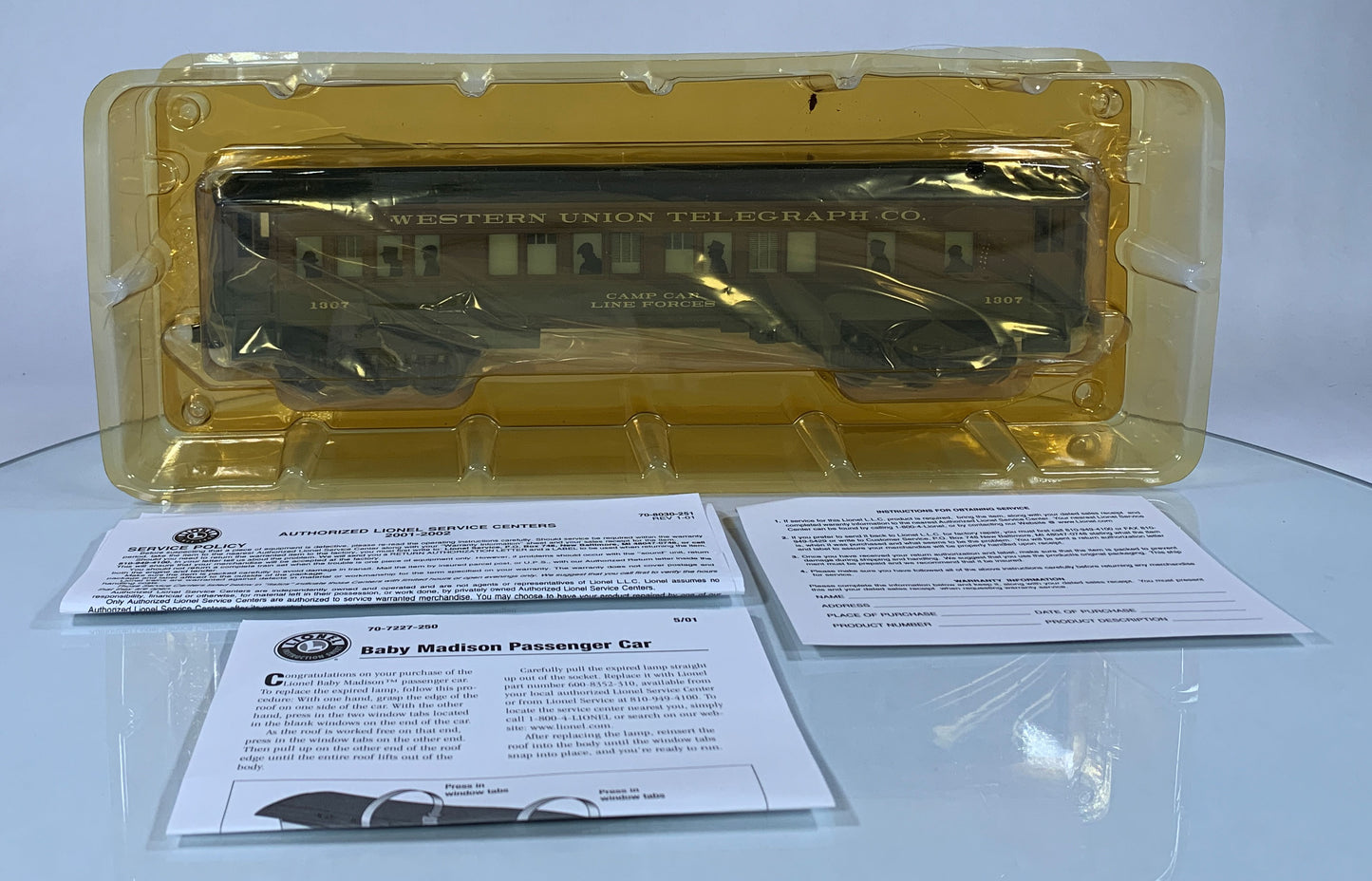 LIONEL • O GAUGE • 2001 LRRC Western Union Baby Madison Illuminated Passenger Car 6-19994 • NEW OLD STOCK