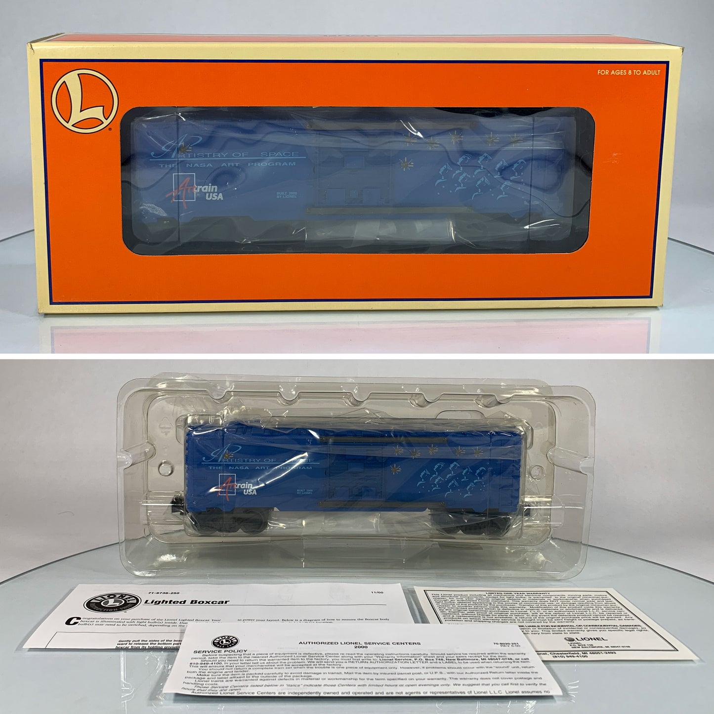 LIONEL • O GAUGE • 2000 Artrain USA Artistry of Space Lighted Boxcar 6-52227 • NEW OLD STOCK