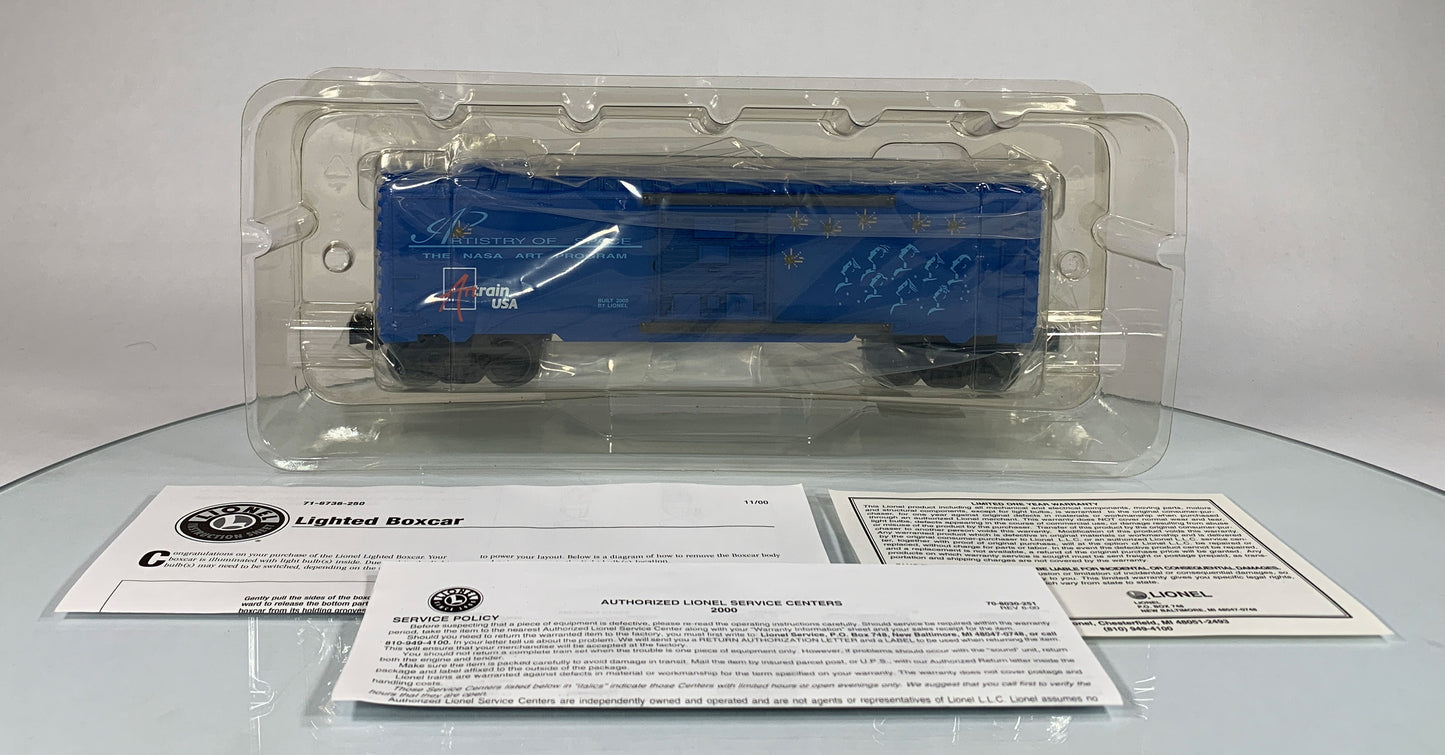 LIONEL • O GAUGE • 2000 Artrain USA Artistry of Space Lighted Boxcar 6-52227 • NEW OLD STOCK
