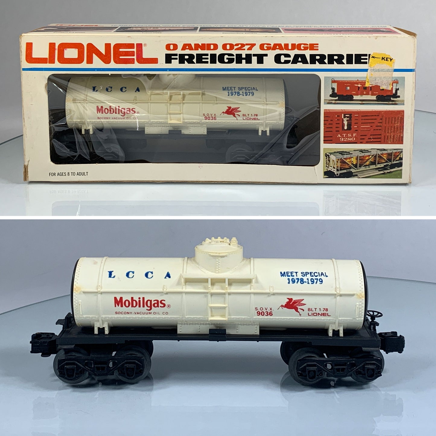LIONEL • O GAUGE • 1978-1979 Mobilgas LCCA Meet Special Tank 6-9036 • EX COND