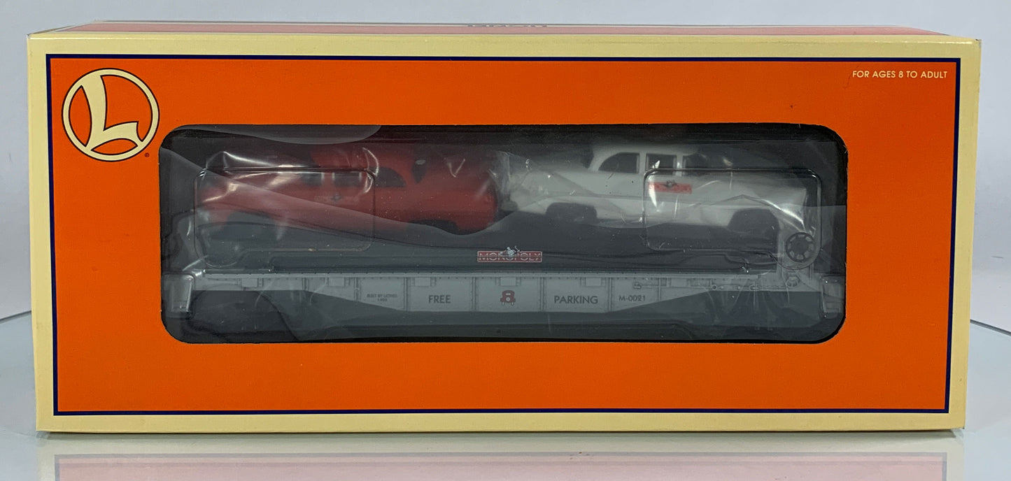 LIONEL • O GAUGE • 1999 Monopoly Free Parking Flatcar w 2 Autos 6-52184 • NEW OLD STOCK