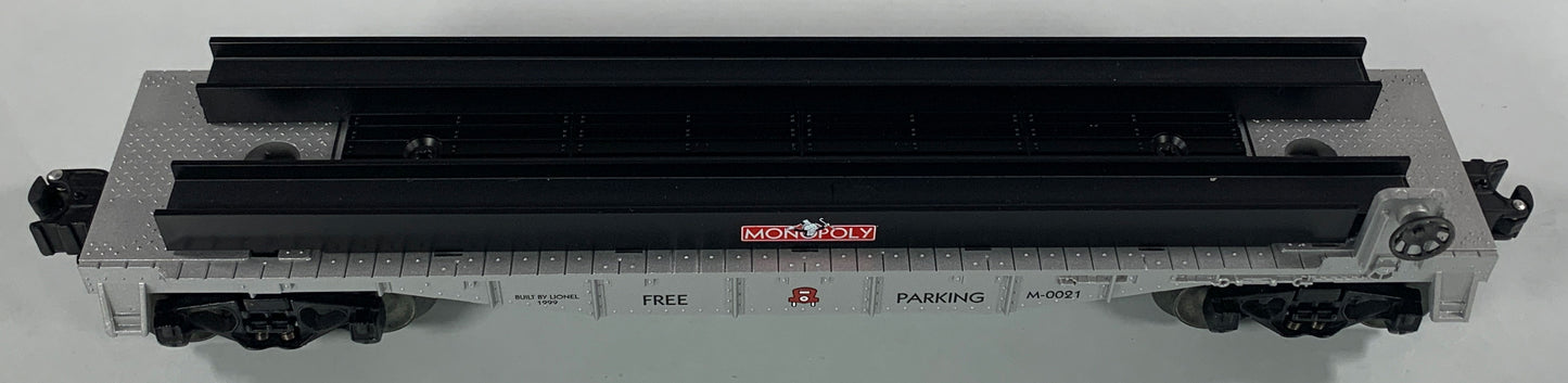 LIONEL • O GAUGE • 1999 Monopoly Free Parking Flatcar w 2 Autos 6-52184 • NEW OLD STOCK