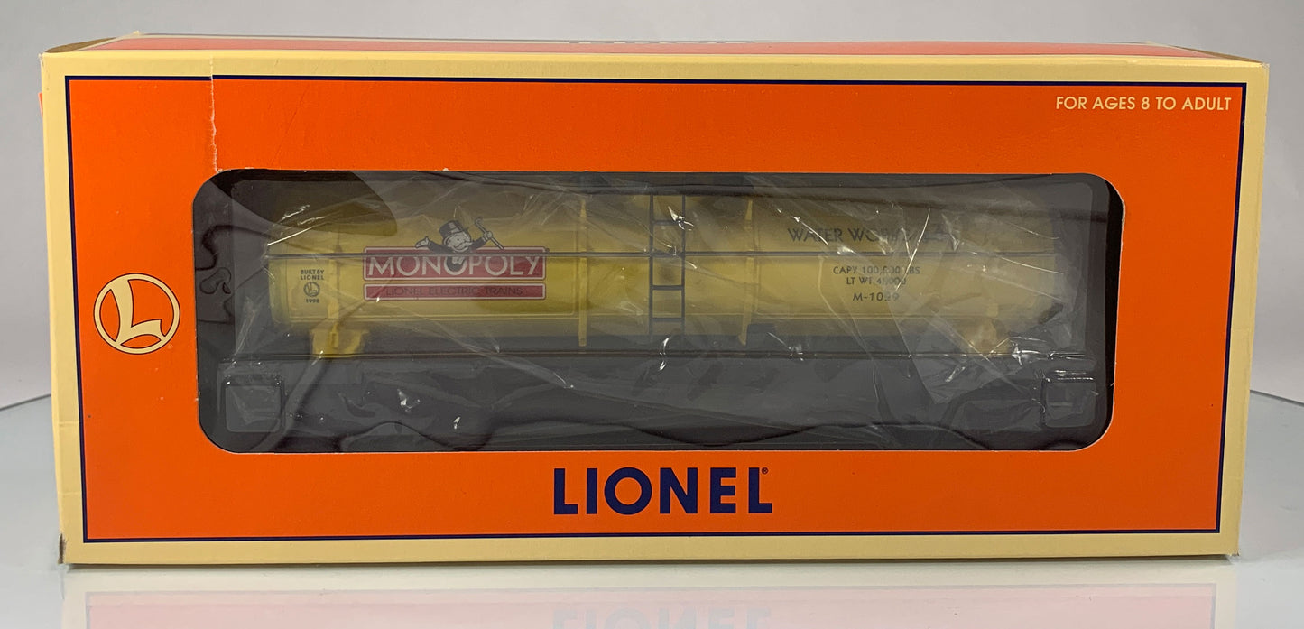 LIONEL • O GAUGE • 1998 Monopoly Water Works Single Dome Tank Car 6-52160 • NEW OLD STOCK