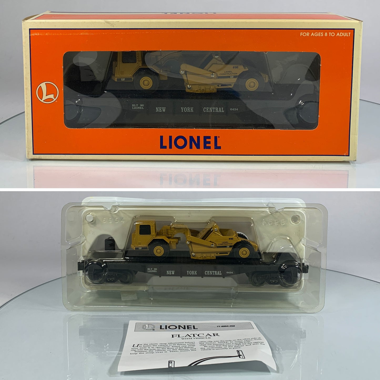 LIONEL • O GAUGE • 1996 New York Central Flatcar w Ertl Scraper *FUSED* 6-16954 • NEW OLD STOCK