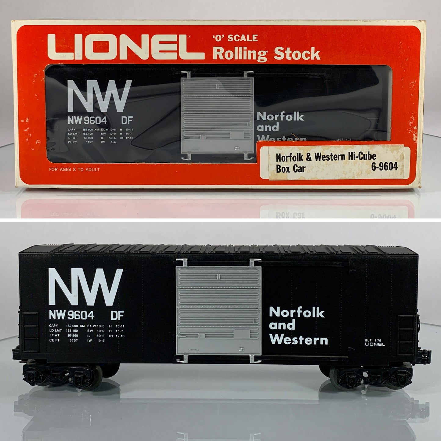 LIONEL • O GAUGE • 1976 Norfolk and Western Hi-Cube Boxcar 6-9604 • EX COND • LNOS