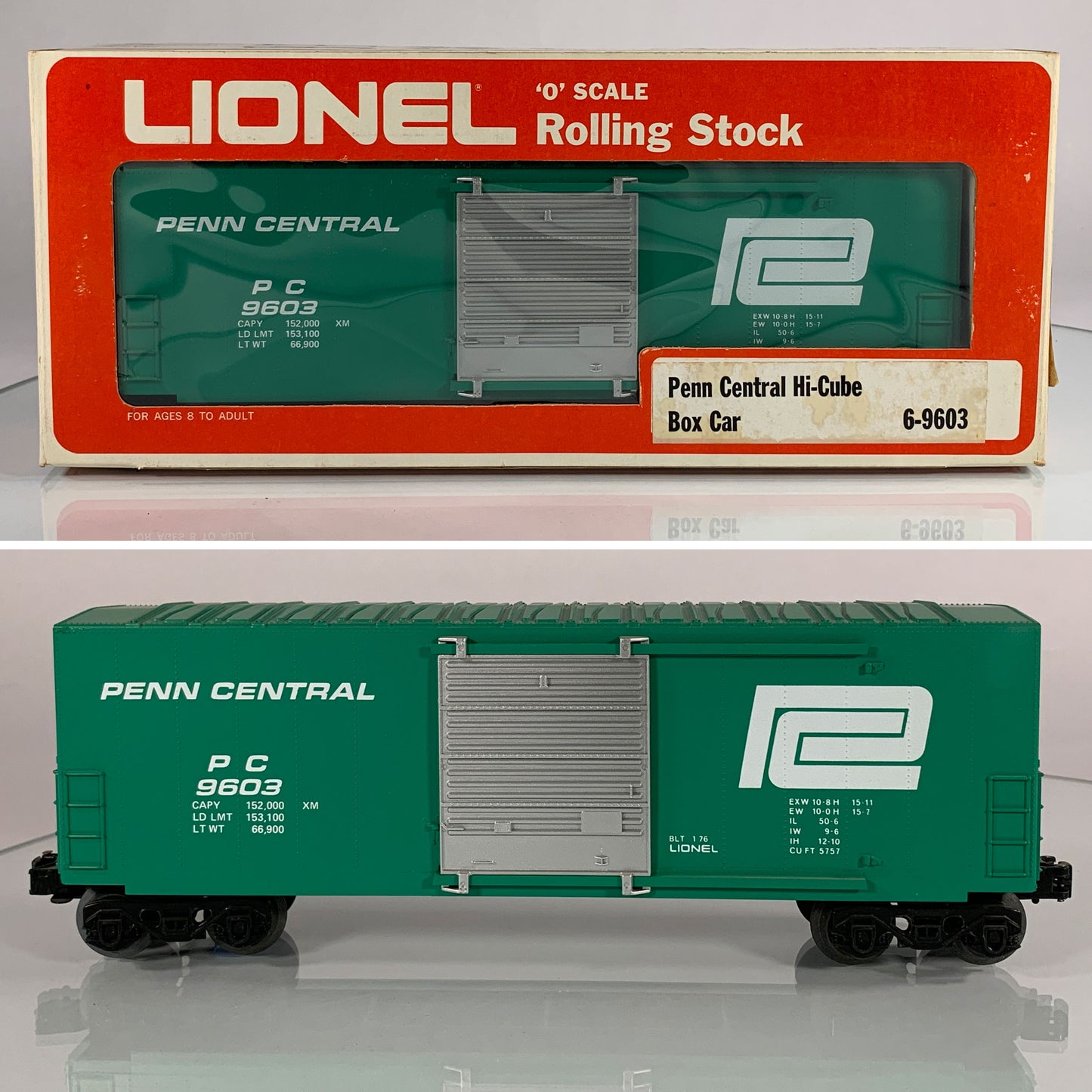 LIONEL • O GAUGE • 1976 Penn Central Hi-Cube Boxcar 6-9603 • EX COND • LNOS