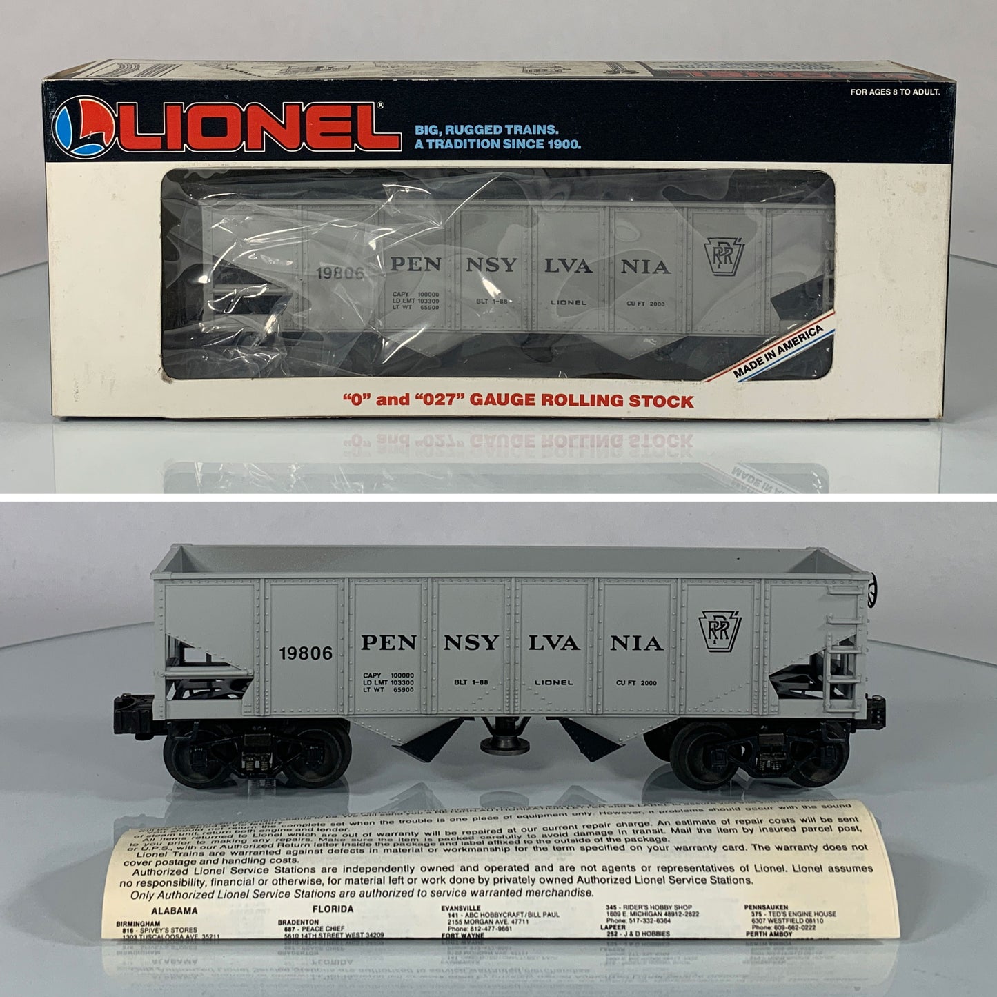 LIONEL • O GAUGE • 1988 Pennsylvania Operating Hopper 6-19806 • NEW OLD STOCK