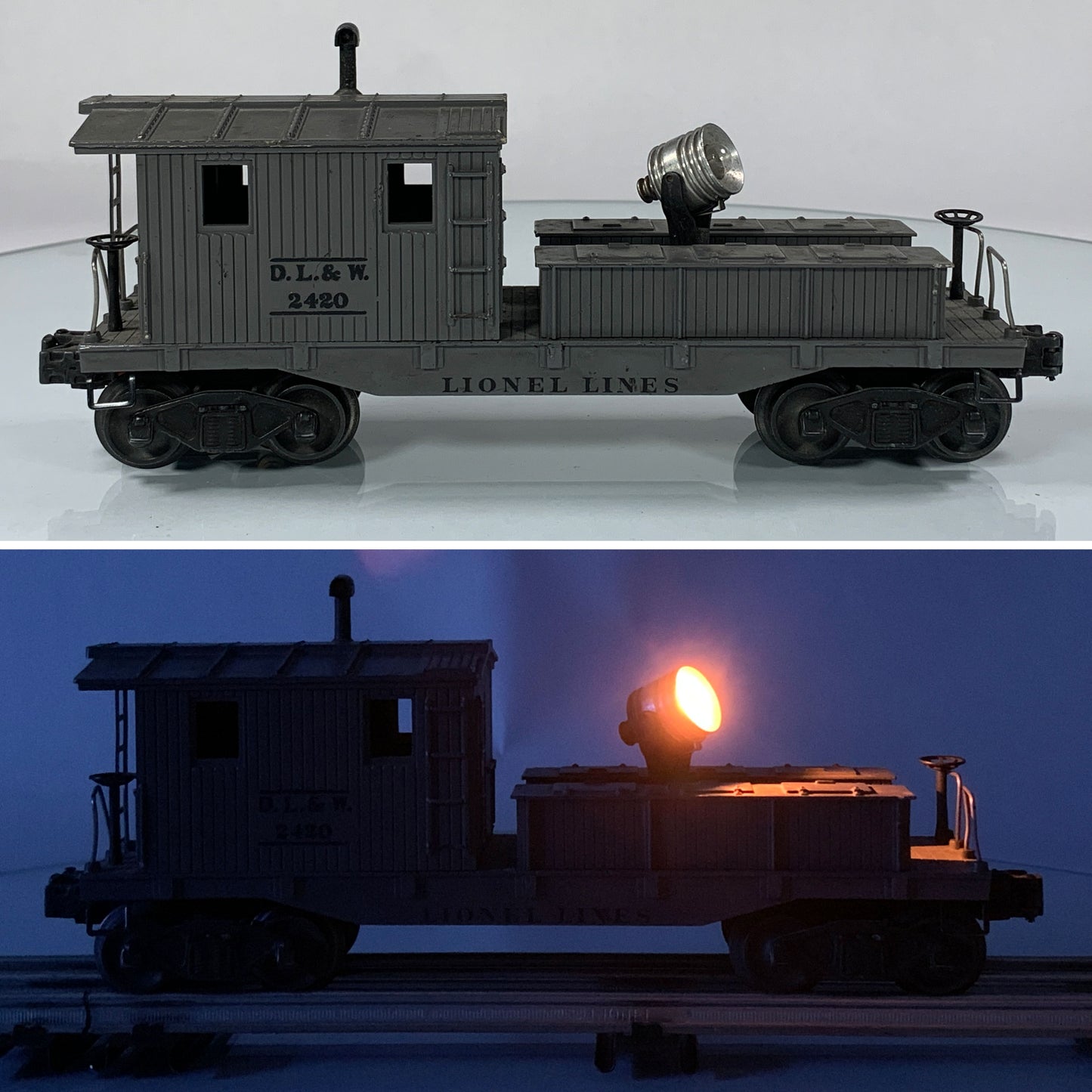 LIONEL • O GAUGE • 1946 Postwar 2420 D L & W Searchlight Work Caboose • Loose • GOOD COND