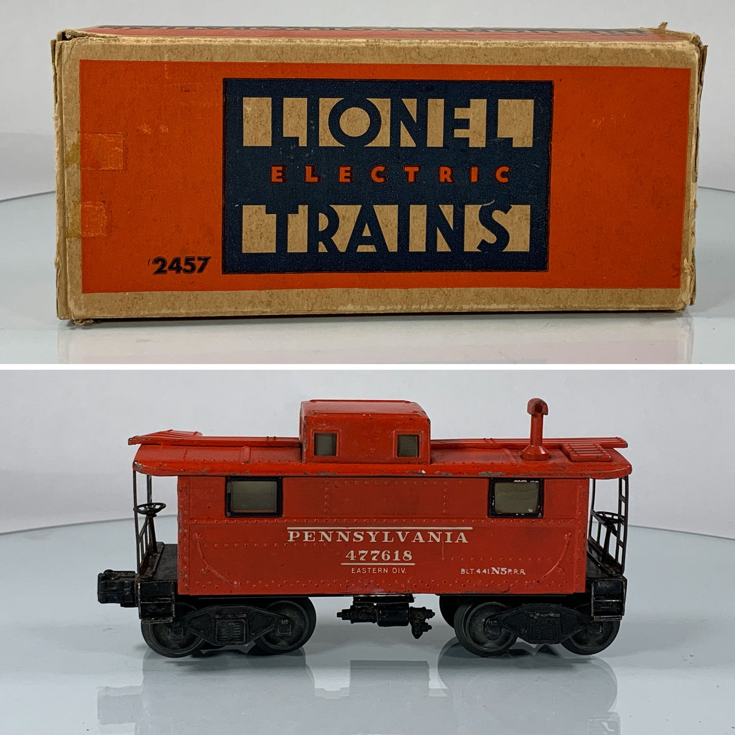 LIONEL • O GAUGE • 1945-1947 Postwar 2457 Illuminated Pennsylvania Caboose • Original Box • GOOD COND