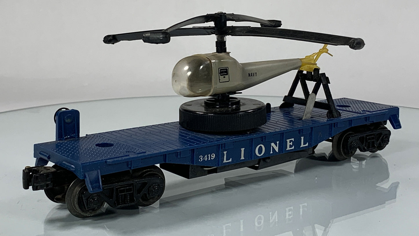 LIONEL • O GAUGE • 1960 Postwar 3419 Helicopter Launching Car • Loose • VERY GOOD COND