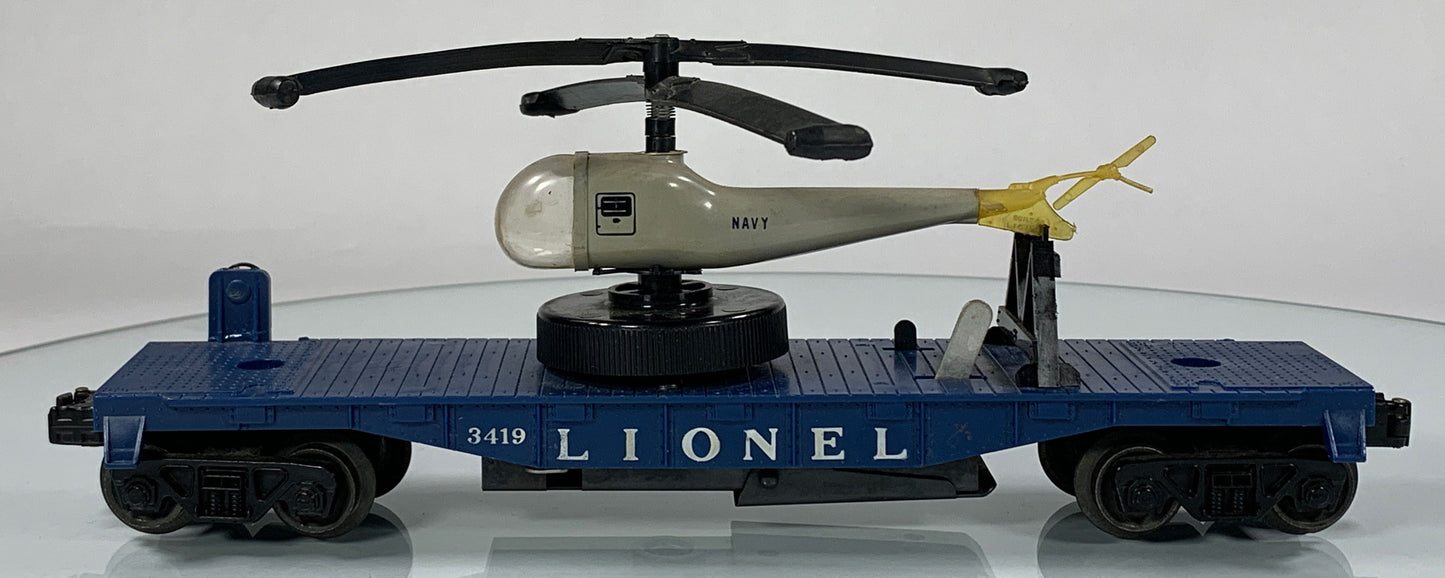 LIONEL • O GAUGE • 1960 Postwar 3419 Helicopter Launching Car • Loose • VERY GOOD COND