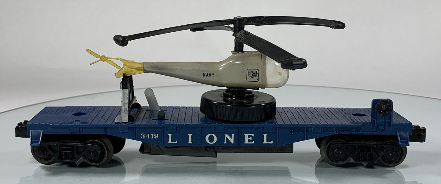 LIONEL • O GAUGE • 1960 Postwar 3419 Helicopter Launching Car • Loose • VERY GOOD COND