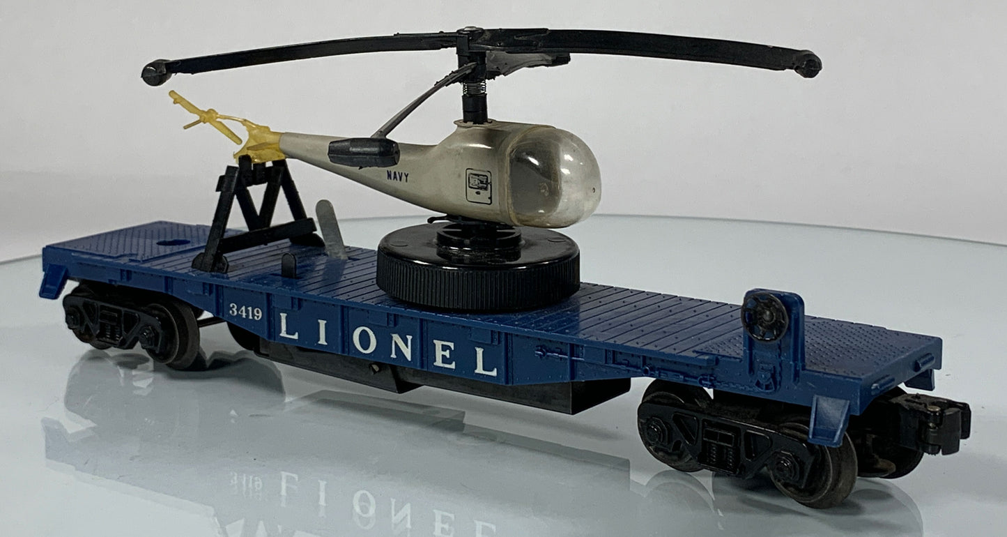LIONEL • O GAUGE • 1960 Postwar 3419 Helicopter Launching Car • Loose • VERY GOOD COND
