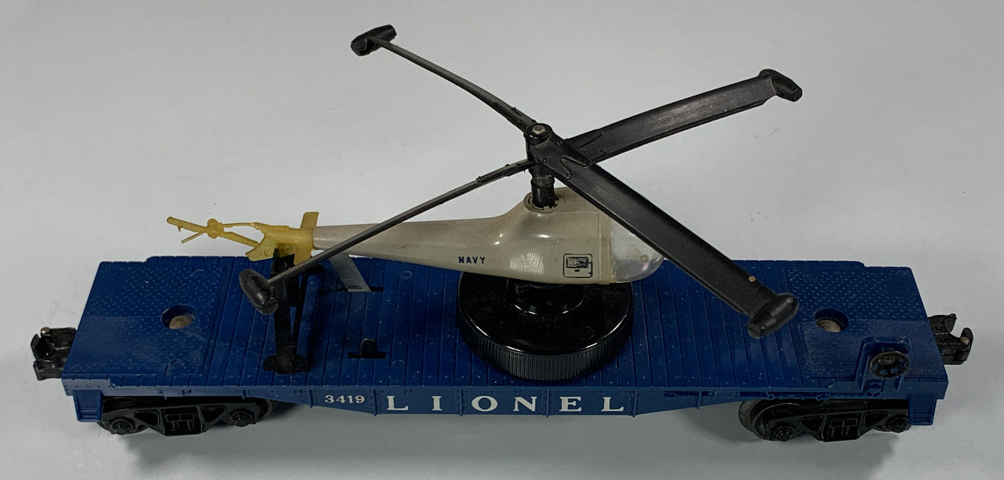LIONEL • O GAUGE • 1960 Postwar 3419 Helicopter Launching Car • Loose • VERY GOOD COND