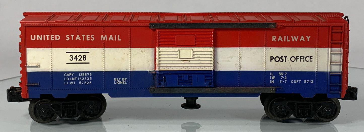 LIONEL • O GAUGE • 1959-1960 Postwar 3428 US Mail Operating Boxcar • Loose • GOOD COND
