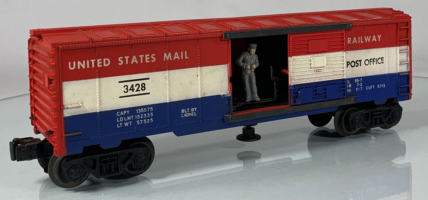 LIONEL • O GAUGE • 1959-1960 Postwar 3428 US Mail Operating Boxcar • Loose • GOOD COND