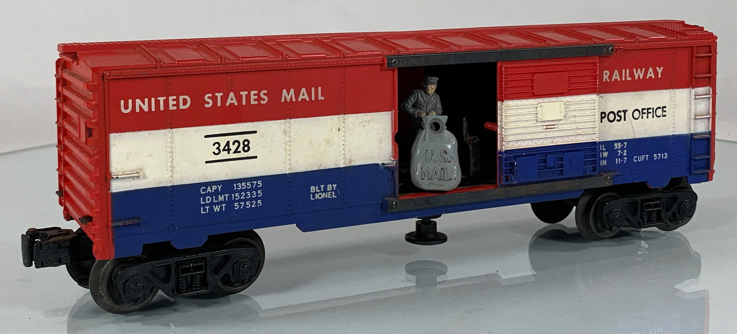 LIONEL • O GAUGE • 1959-1960 Postwar 3428 US Mail Operating Boxcar • Loose • GOOD COND