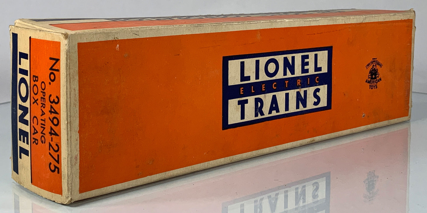 LIONEL • O GAUGE • 1956-1958 Postwar 3494-275 State of Maine Operating Boxcar w Orig Box • EX COND